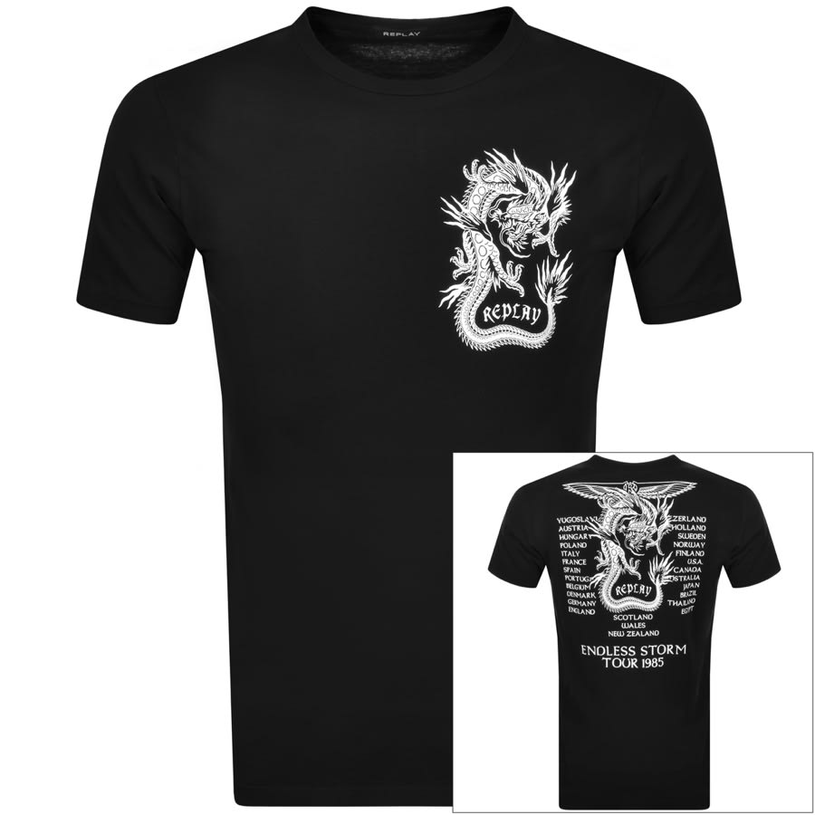 Alternative Image for ProductReplay Logo Crew Neck T Shirt Black1